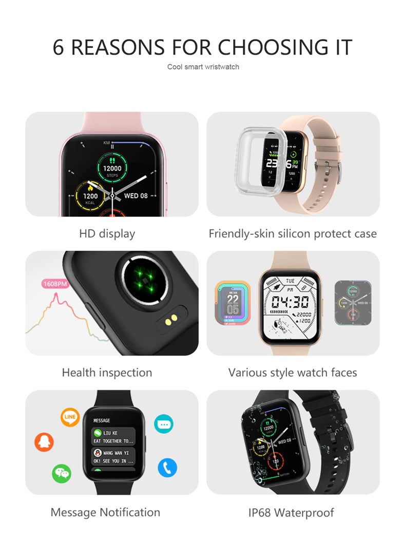 Smart Watch Heart Rate Monitor Steps Count Real-time Message Call Reminder